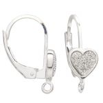 (D) Sterling Silver Lever Back with Sparkle Heart & Open Ring - 15mm