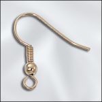 BASE METAL PLATED EAR WIRE .025"/.64MM/22 GA WIRE W/3MM BALL & COIL (GOLD PLATED)