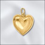 Base Metal Plated - Puffed Heart Charm - Large (Gold Plated)