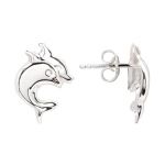 Sterling Silver Dolphin Stud Earring w/ Earnut - 12mm