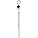 Sterling Silver 4 Strand Curb Chain Tassel w/ Jet & Silver Bead & Open Jump Ring - 48mm