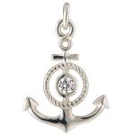 Sterling Silver 4.5mm CZ Crystal Anchor Charm - 17x12.5mm