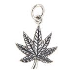 Sterling Silver Antiqued Marijuana Leaf Charm - 16x13mm